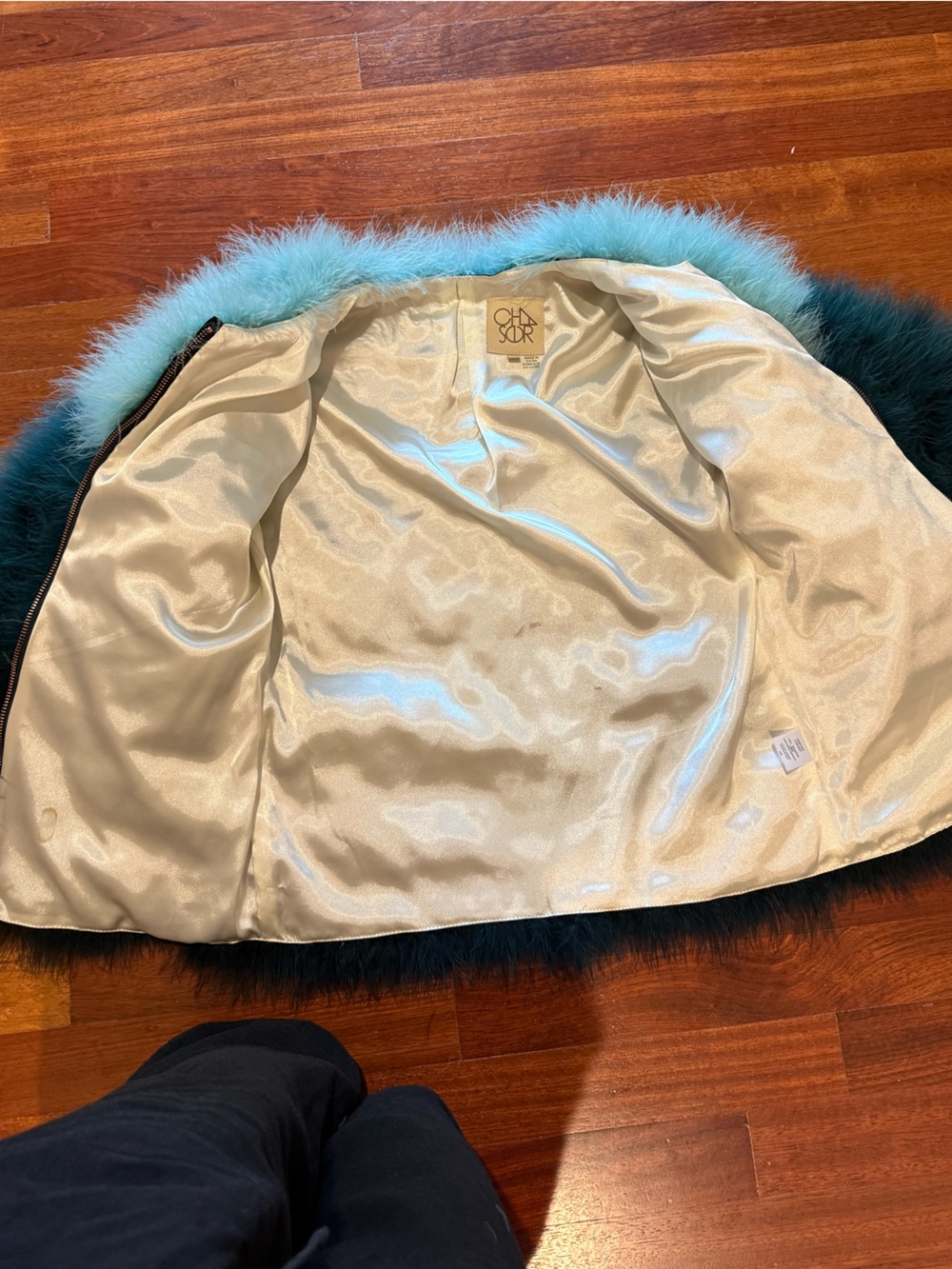 Chaser Colorblock Faux Fur Jacket in Teal and Deep Teal - Picture 6 of 6